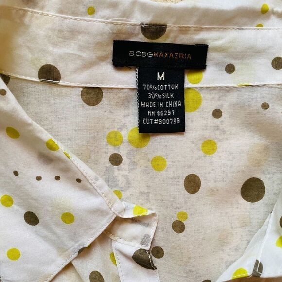 𝅺BCBGMAXAZARIA Cream Batwing Polka Dot Sheer Button Up Blouse (NWOT) - Picture 9 of 13